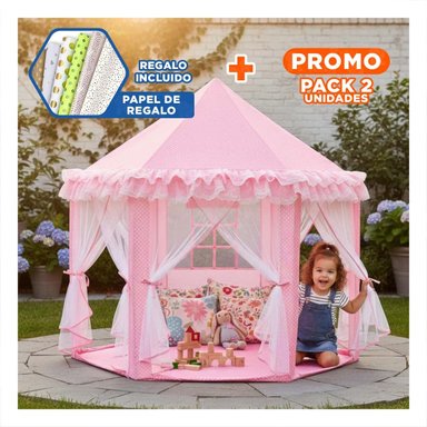 PACK2 TIENDA DE NIÑA DE CAMPO DE TUL MG-H812 ROSADO PARA CAMPING Y DIVERSION Y+PAPEL REGALO