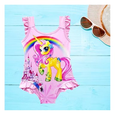 CONJUNTO PARA NADAR DE NIÑAS ROSADO Y+BANDERITAS ADHESIVAS - 4