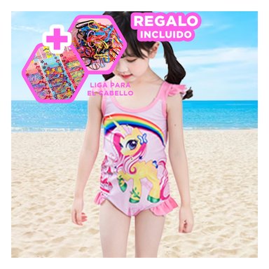 CONJUNTO DE ROPA DE AGUA ROSADO Y+REGALO LIGAS PARA PEINAR