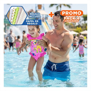 PACK4 VESTIMENTA DE NATACION INFANTIL PARA NINAS FUCSIA PARA EL AGUA Y+PAPEL REGALO