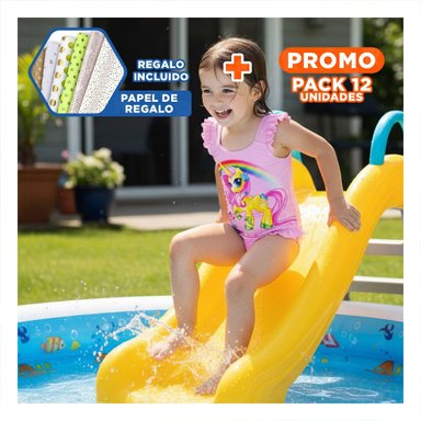 PACK12 VESTIMENTA DE NATACION PARA NINAS COLOR ROSADO CON AJUSTE SUAVE Y+PAPEL REGALO