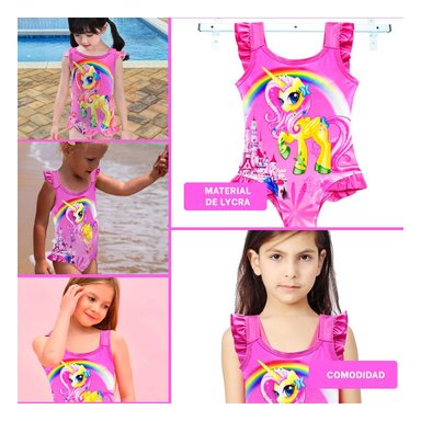 TRAJE DE NATACION INFANTIL PARA NINAS COLOR FUCSIA PARA PLAYA Y PISCINA Y+POST IT