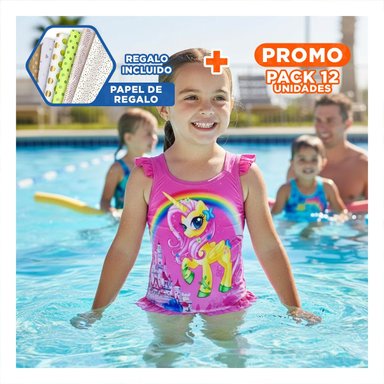 PACK12 BANADOR DE NATACION PARA NINAS COLOR FUCSIA CON AJUSTE SUAVE Y+PAPEL REGALO