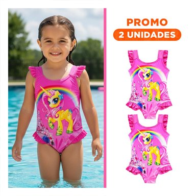 PACK2 ATUENDO DE NATACION PARA NINAS COLOR FUCSIA CON DISENO SUAVE