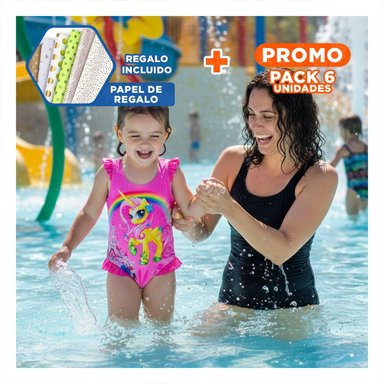 PACK6 VESTIMENTA DE NATACION INFANTIL PARA NINAS COLOR FUCSIA LIGERA Y+PAPEL REGALO