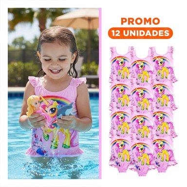 PACK12 VESTIMENTA DE NATACION PARA NINAS ROSADO USO ACUATICO DIARIO Y+REGALO STICKER