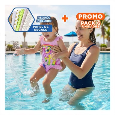PACK6 ATUENDO DE NATACION INFANTIL PARA NINAS COLOR ROSADO LIGERO Y+PAPEL REGALO