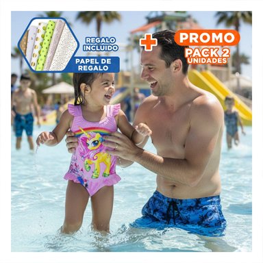 PACK2 INDUMENTARIA DE NATACION PARA NINAS ROSADO PARA ACTIVIDADES ACUATICAS Y+PAPEL REGALO