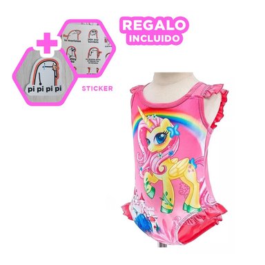 TRAJE DE NATACION PARA NINAS FUCSIA CON DISENO SUAVE PARA USO ACUATICO Y+REGALO STICKER