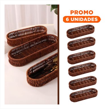 PACK6 BANDEJA DECORATIVA TEJIDA MULTIUSO OVALADA MARRON ORDEN PERSONAL DIARIO