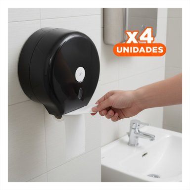 PACK4 CAJA PARA PAPEL HIGIENICO JUMBO NEGRO VERSATIL Y RESISTENTE Y FUNCIONAL GOTA