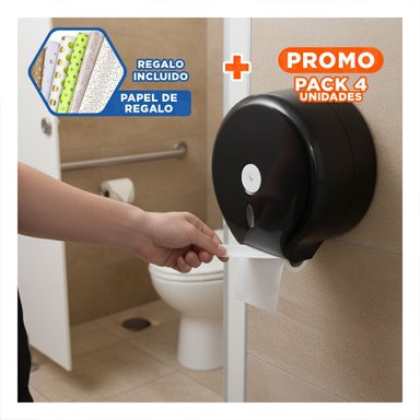 PACK4 CAJA PARA PAPEL HIGIENICO JUMBO NEGRO LIGERA Y PRACTICA Y SEGURA GOTA Y+PAPEL REGALO