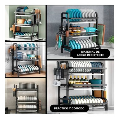 PACK4 ESCURRIDOR CON SOPORTE 3 PISOS NEGRO Y+REGALO STICKERS