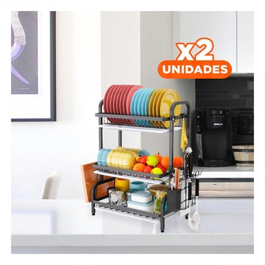 PACK2 ESCURRIDOR DE COCINA NEGRO CON 3 NIVELES Y AREA PARA TABLA Y+REGALO STICKER - 1