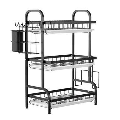 PACK2 ESCURRIDOR DE COCINA NEGRO CON 3 NIVELES Y AREA PARA TABLA Y+REGALO STICKER - 2
