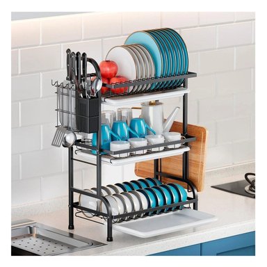 PACK2 ESCURRIDOR DE COCINA NEGRO CON 3 NIVELES Y AREA PARA TABLA Y+REGALO STICKER - 3