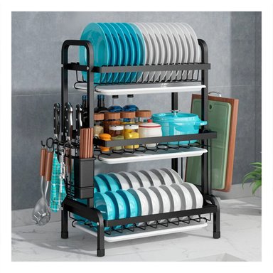 PACK4 ESCURREPLATOS CON SOPORTE DE 3 NIVELES EN NEGRO