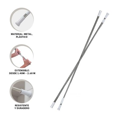 PACK5 TUBO AJUSTABLE RESISTENTE DUCHA 1,40M A 2.60M PLOMO