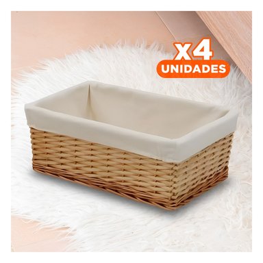 PACK4 MODULO DE MIMBRE RECTANGULAR MARRON CON TELA INFERIOR PARA DECORACION