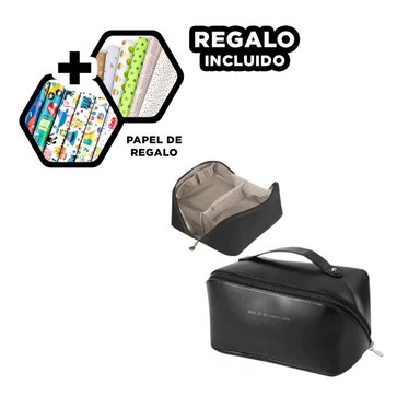 COSMETIQUERO DE VIAJE DE MAQUILLAJE NEGRO Y+PAPEL DE REGALO