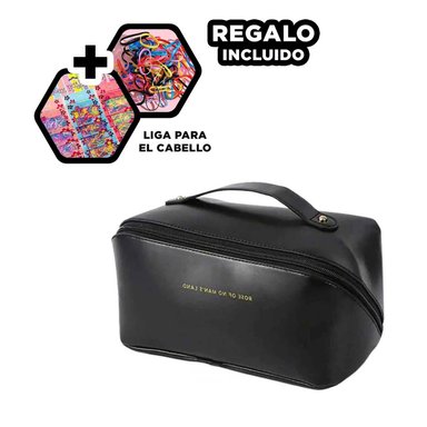 BOLSO DINAMICO PARA MAQUILLAJE NEGRO Y+LIGAS DE REGALO