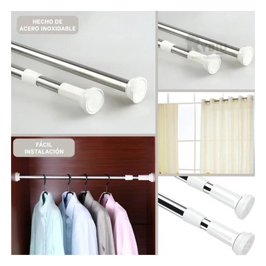 PACK3 BARRA DE CORTINA 70CM A 1.20M PLOMO Y+LIGAS DE REGALO - 3