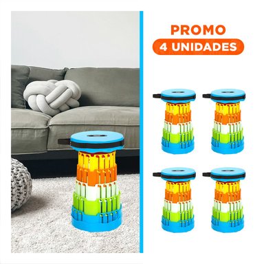 PACK4 BANQUETA PRACTICA CON 2 SEGUROS PRACTICOS TAPA CELESTE MULTICOLOR Y+REGALO STICKER