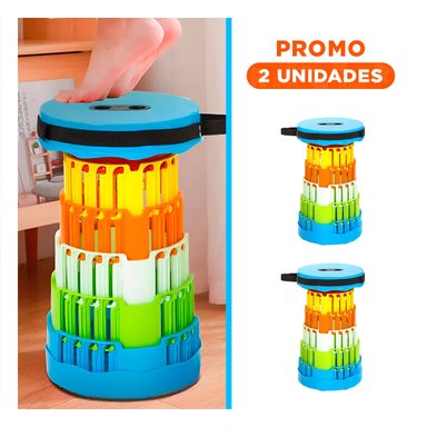 PACK2 BANQUETA RESISTENTE PLEGABLE CON 2 SEGUROS PRACTICOS PARA HOGAR TAPA CELESTE MULTICOLOR