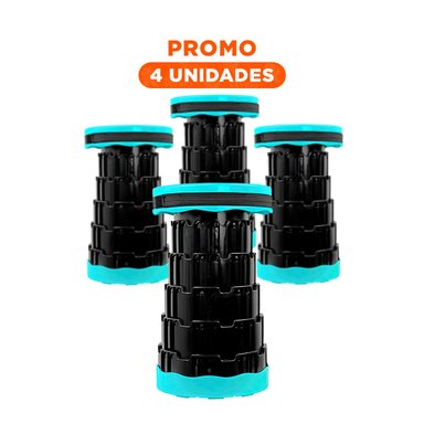 PACK4 BANQUETA PLEGABLE PORTATIL CON DOBLE SEGURO TAPA TURQUEZA CENTRO NEGRO Y+REGALO STICKER