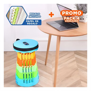 PACK4 BUTACA PRACTICA PLEGABLE CON 2 SEGUROS COMODOS TAPA CELESTE MULTICOLOR Y+PAPEL REGALO