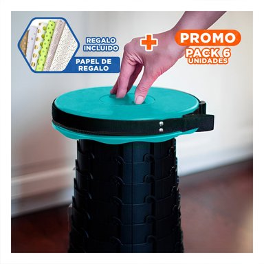 PACK6 BUTACA HOGAR PLEGABLE PORTATIL CON DOBLE SEGURO TAPA TURQUEZA CENTRO NEGRO Y+PAPEL REGALO