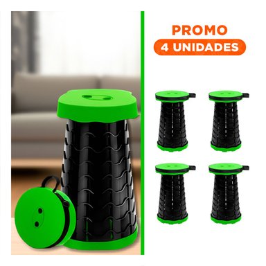 PACK4 BANCO PORTATIL VERDE 1 SEGURO PLEGABLE ESTRUCTURA RESISTENTE LIGERA USO Y+REGALO STICKER