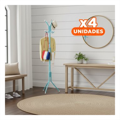 PACK4 PERCHERO MULTIUSO 175X45CM PARA MANTENER ORDEN EN ESPACIOS CELESTE