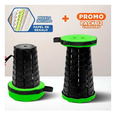 PACK12 SITIAL PORTATIL VERDE 1 SEGURO PLEGABLE ESTRUCTURA RESISTENTE LIGERA USO Y+PAPEL REGALO