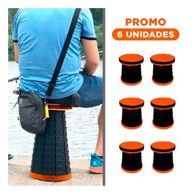 PACK6 BANQUETA PLEGABLE CON SEGURO PORTATIL QUE FACILITA EL TRANSPORTE ANARANJADO