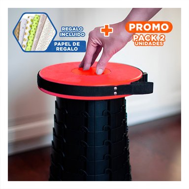 PACK2 BANQUETA COMPACTA PLEGABLE 2 SEGUROS PORTATILES DISENO ROJO NEGRO Y+PAPEL REGALO