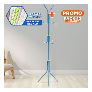 PACK12 SOPORTE COLGANTE MULTIUSO 175X45CM PARA COLGAR ROPA DE USO DIARIO CELESTE Y+PAPEL REGALO