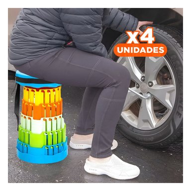 PACK4 ASIENTO PRACTICO PLEGABLE CON 2 SEGUROS PORTATIL PARA HOGAR TAPA CELESTE MULTICOLOR