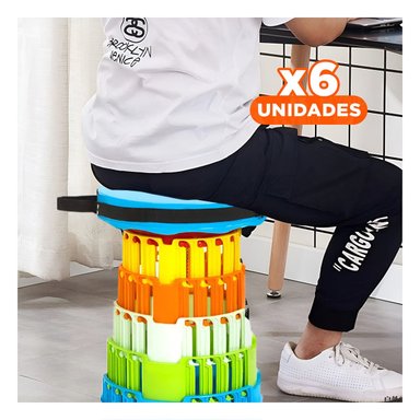 PACK6 ASIENTO PLEGABLE CON 2 SEGUROS PORTATIL TAPA CELESTE MULTICOLOR Y+REGALO STICKER