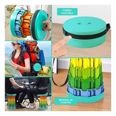 PACK12 BANQUETA VERSATIL CON SEGURO FIRME PORTATIL TAPA VERDE CENTRO MULTICOLOR Y+PAPEL REGALO - 2