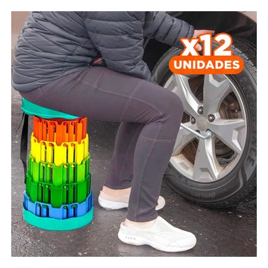 PACK12 ASIENTO PLEGABLE ESTABLE PARA INTERIORES PORTATIL TAPA VERDE CENTRO MULTICOLOR
