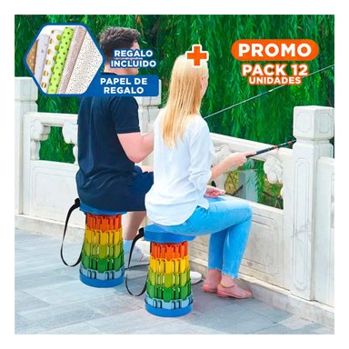 PACK12 BANQUETA FUNCIONAL CON SOPORTE SEGURO PARA HOGAR TAPA AZUL MULTICOLOR Y+PAPEL REGALO
