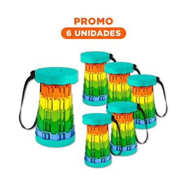 PACK6 BUTACA PLEGABLE LIVIANA CON SEGURO ESTABLE PORTATIL TAPA VERDE CENTRO MULTICOLOR