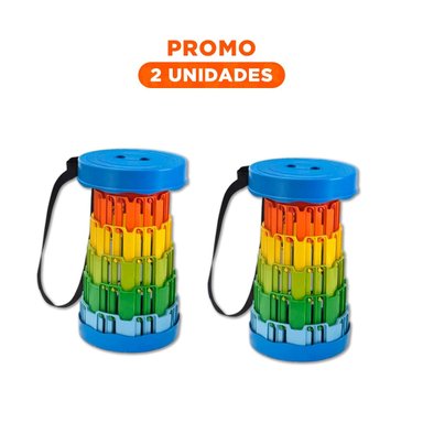 PACK2 BANQUETA COMPACTA PLEGABLE CON SOPORTE SEGURO PARA HOGAR TAPA AZUL MULTICOLOR