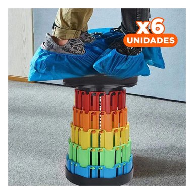 PACK6 BANCO PRACTICO PLEGABLE CON DOBLE SEGURO PARA USO DIARIO NEGRO MULTICOLOR Y+PAPEL REGALO