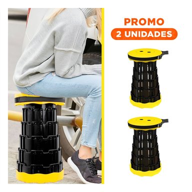PACK2 TABURETE PORTATIL CON DOBLE SEGURO PARA HOGAR Y EXTERIOR TAPA AMARILLO CENTRO NEGRO