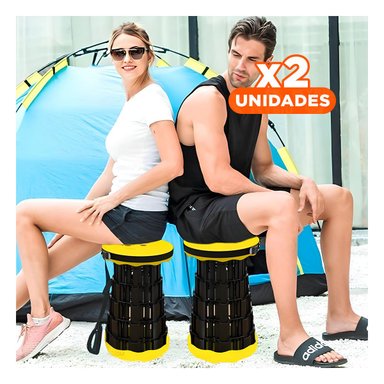 PACK2 TABURETE RESISTENTE DOBLE SEGURO PARA EXTERIOR TAPA AMARILLO CENTRO NEGRO Y+PAPEL REGALO