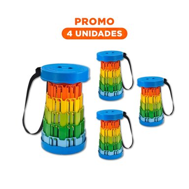 PACK4 BANQUETA PLEGABLE CON SOPORTE SEGURO PARA CASA TAPA AZUL MULTICOLOR Y+REGALO STICKER