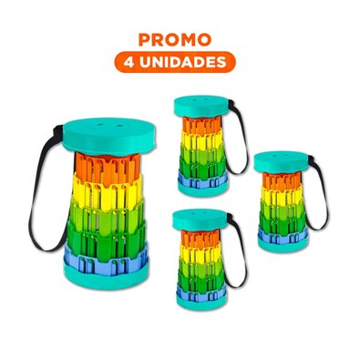 PACK4 BANQUETA PLEGABLE PARA ESPACIOS PEQUENOS TAPA VERDE CENTRO MULTICOLOR Y+REGALO STICKER