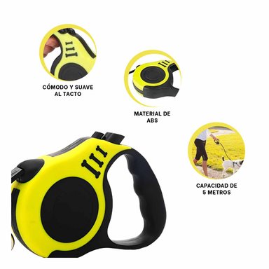 PACK2 SOGA RETRACTIL PARA PETS 5M AMARILLO Y+REGALO STICKERS